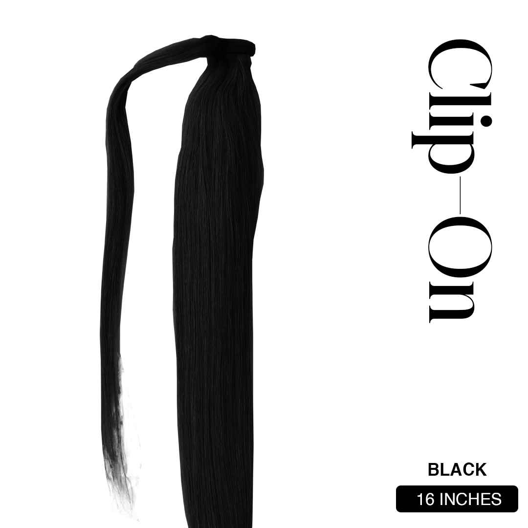 16 inches Black Clip On Ponytail from Mallia | South Africa's Best Online Hair Store for Wigs, Weaves & Hair Extensions - Hair City, Hair Majesty, frontal weave, wigs, hair extensions, hair weaves, frontal wig, wigs for sale, curly weaves, hair extensions near me, takealot wigs, weave hairstyle, Clip in hair extensions, front lace wigs, curly hair piece, ponytail extensions, brazilian hair wigs, lace wig, curly wig, frontal closure, pony tail hair piece, tape in hair extensions