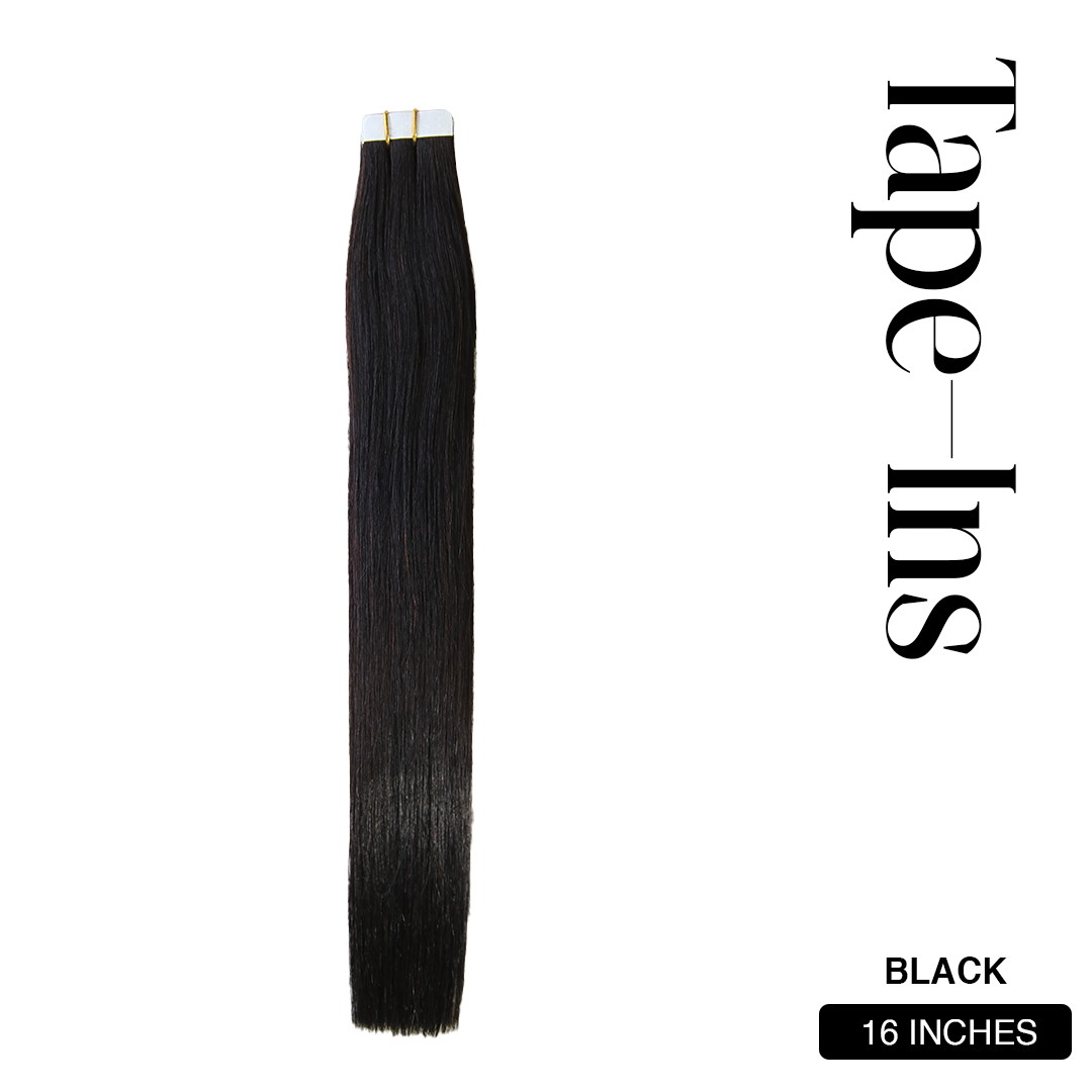 16 inches Black Tape In Hair Extensions from Mallia | South Africa's Best Online Hair Store for Wigs, Weaves & Hair Extensions - Hair City, Hair Majesty, frontal weave, wigs, hair extensions, hair weaves, frontal wig, wigs for sale, curly weaves, hair extensions near me, takealot wigs, weave hairstyle, Clip in hair extensions, front lace wigs, curly hair piece, ponytail extensions, brazilian hair wigs, lace wig, curly wig, frontal closure, pony tail hair piece, tape in hair extensions