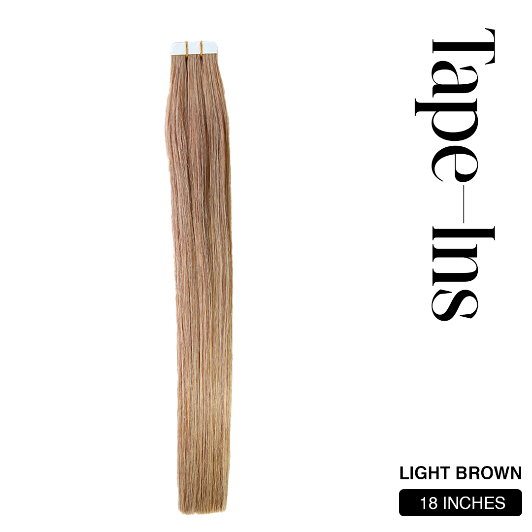 18 inches Light Brown Tape In Hair Extensions from Mallia | South Africa's Best Online Hair Store for Wigs, Weaves & Hair Extensions - Hair City, Hair Majesty, frontal weave, wigs, hair extensions, hair weaves, frontal wig, wigs for sale, curly weaves, hair extensions near me, takealot wigs, weave hairstyle, Clip in hair extensions, front lace wigs, curly hair piece, ponytail extensions, brazilian hair wigs, lace wig, curly wig, frontal closure, pony tail hair piece, tape in hair extensions